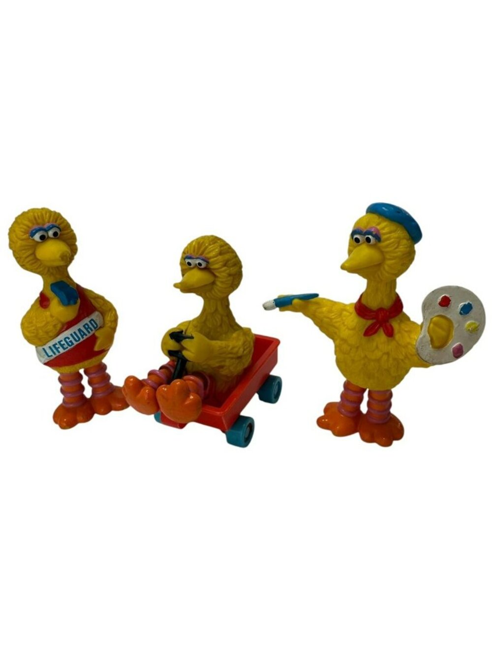 LOT 3 Vintage Sesame Street Big Bird Figures Cake Toppers Artist Wagon Lifeguard